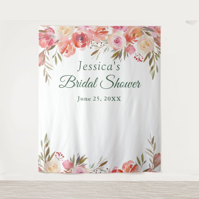 Sweet Blush Bridal Shower Photo Booth Backdrop Tapestry (Front)