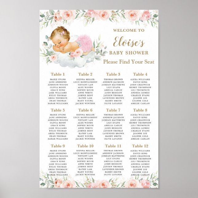 Sweet Blush Floral Baby Girl Shower Seating Chart (Front)