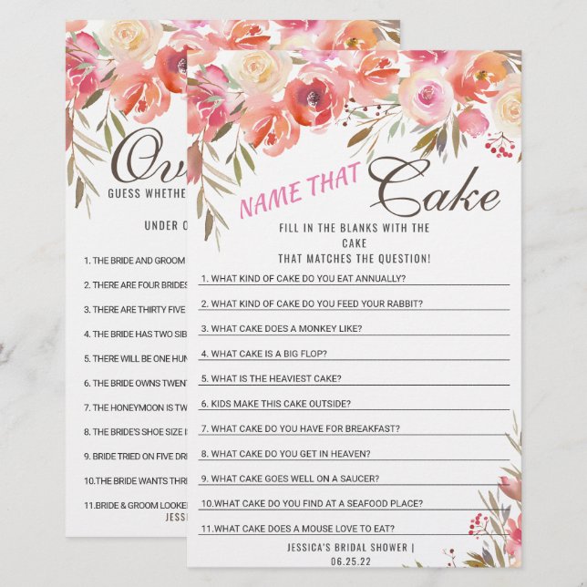 Sweet Blush Floral Double-Sided Bridal Shower Game (Front/Back)