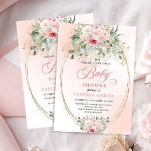 Sweet Blush Floral Gold Girl Baby Shower Party  Invitation
