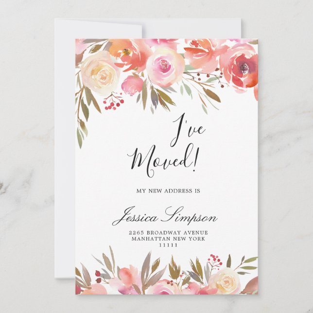 Sweet Blush Floral Moving Announcement Cards (Front)