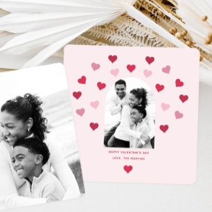 Sweet Blush Pink and Red Heart Photo Valentine Holiday Card