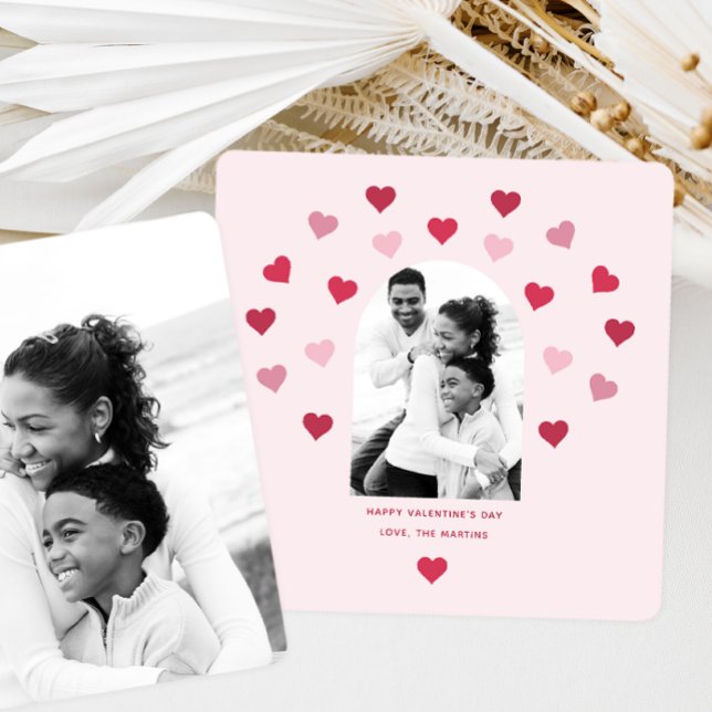 Sweet Blush Pink and Red Heart Photo Valentine Holiday Card (Creator Uploaded)