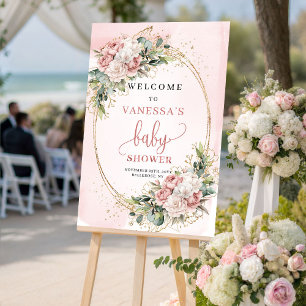 Sweet Blush Pink Floral Greenery Baby Shower Welco Poster