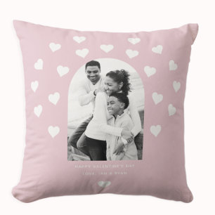 Sweet Blush Pink Heart Patterned Photo Valentine Cushion