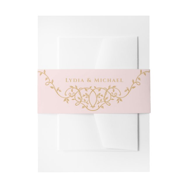  Sweet Blush Pink Ornate French Monogram Invitation Belly Band (Front Example)