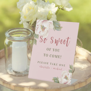 Sweet Blush Pink Peony Wedding Favour Sign