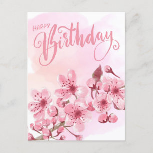 Sweet Blush Pink Sakura Floral Birthday Postcard