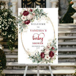 Sweet Bohemian Burgundy Baby Shower Welcome Poster