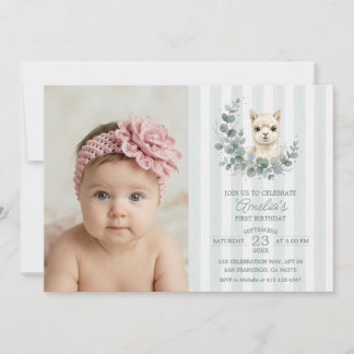 Sweet Boho Alpaca Birthday Blue Eucalyptus Invitation