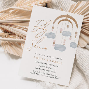 Sweet Boho Blue Cloud Mobile Baby Shower Invitation