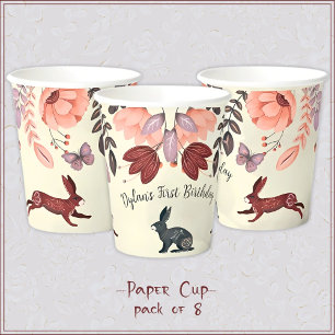 Sweet boho folk art rabbit butterfly floral paper cups