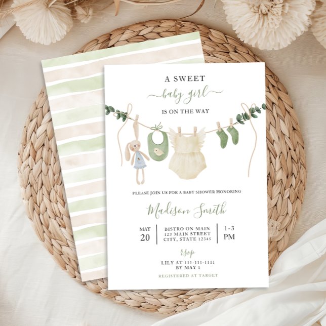 Sweet Boho Neutral Clothesline Girl Baby Shower Invitation (Creator Uploaded)
