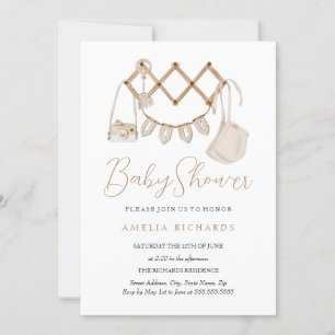 Sweet Boho Neutral Dusty Pink Baby Shower Invitation