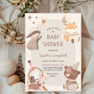 Sweet Boho Watercolor Animal Baby Shower Invitation