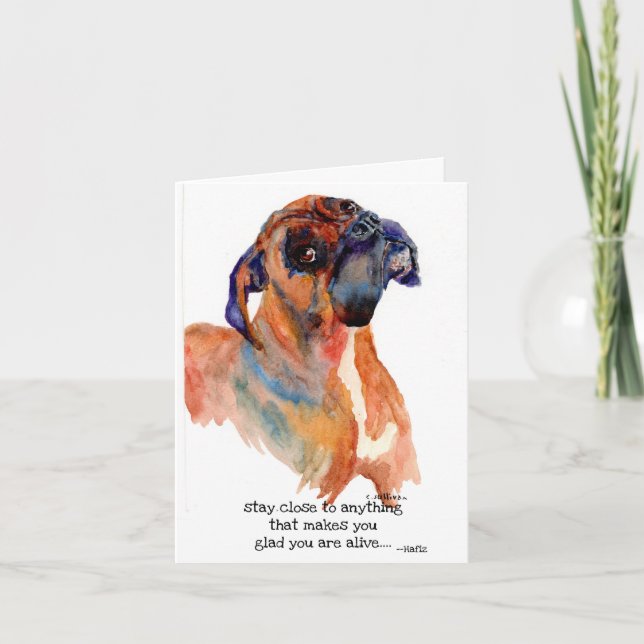 sweet boxer watercolor upbeatFolded Thank You Card (Front)