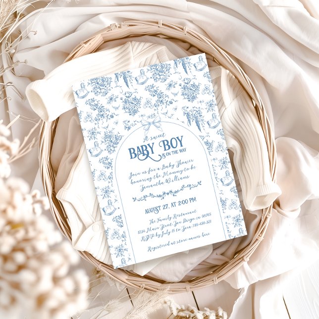 Sweet Boy Dusty Blue Whimsical Floral Baby Shower Invitation (Creator Uploaded)