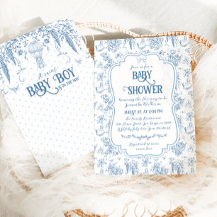 Sweet Boy Dusty Blue Whimsical Floral Baby Shower Invitation