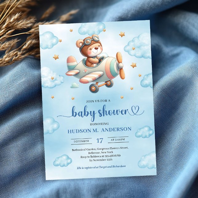 Sweet Boy Shower Invitation Teddy Bear Pilot Blue  (Sweet Boy Shower Invitation Teddy Bear Pilot Blue Brown

)