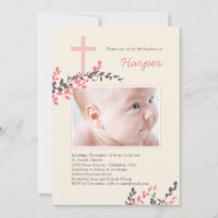 Sweet Branches Christening Invitation - Pink