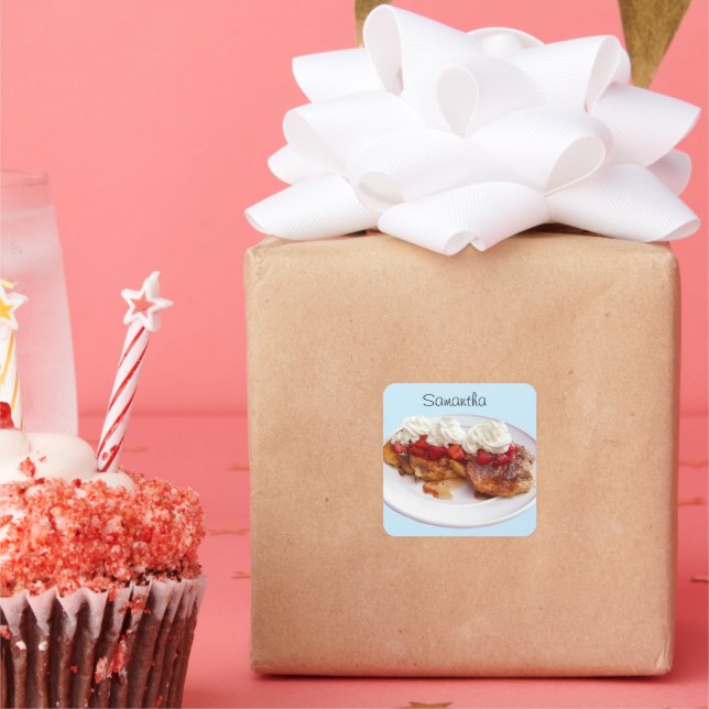 Sweet Bread With Strawberries And Cream Square Sticker (Party)