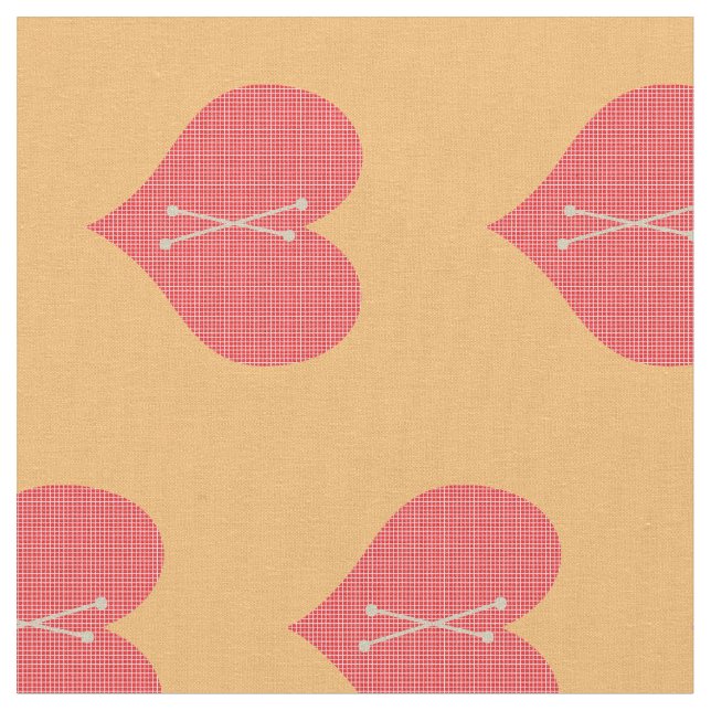Sweet Bright Red Monogrammed Heart Pattern Fabric (Close Up)