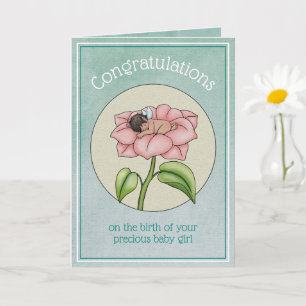Sweet Brown Baby Girl Fairy Sleeping in a Flower Card