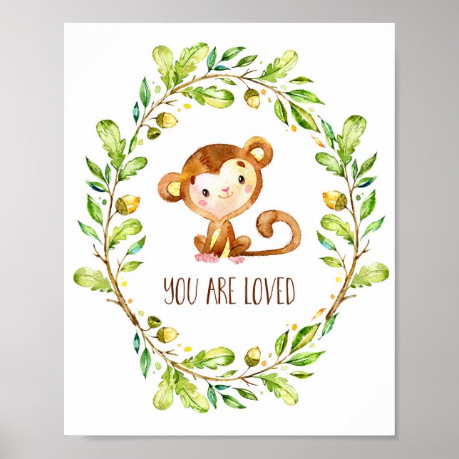 Sweet Brown Watercolor Monkey You Are Loved Poster (Front)