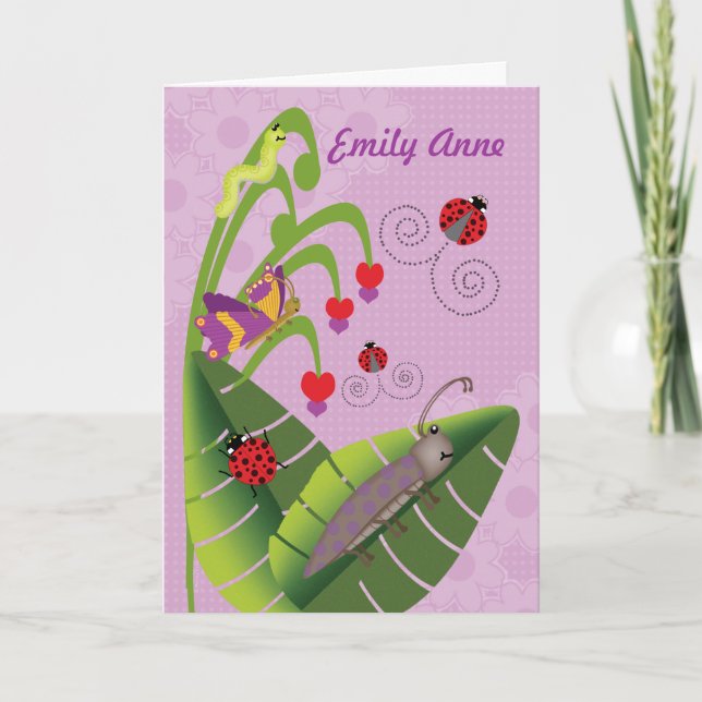 Sweet Bugs Kids at Camp Personalised Name for Girl Card (Front)