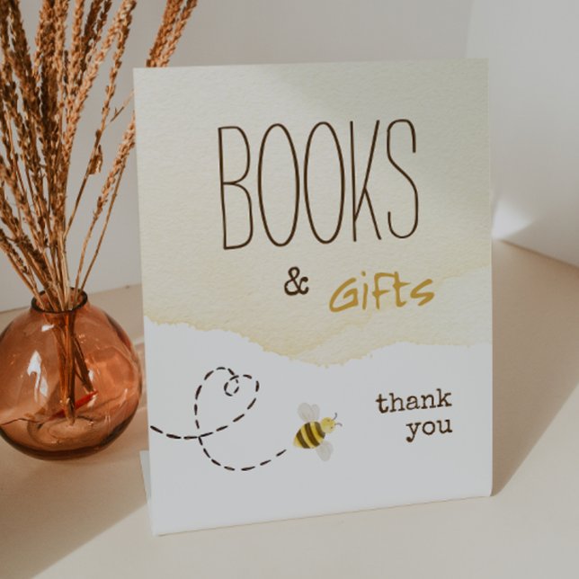 Sweet Bumble Bee Baby Shower Books and Gifts Pedestal Sign (Creator Uploaded)
