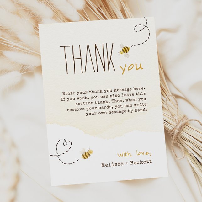Sweet Bumble Bee Baby Shower Vertical Thank You Card (Creator Uploaded)