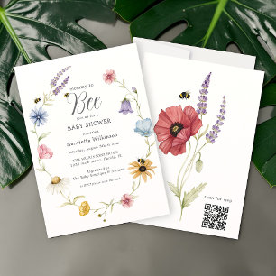 Sweet Bumblebee Floral Mommy to Bee Baby Shower QR Invitation