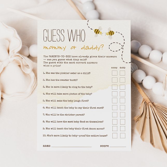 Sweet Bumblebee Guess Who Mummy Or Daddy Game Card (Creator Uploaded)