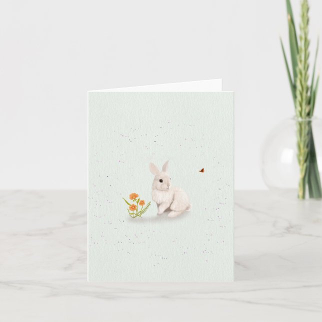 Sweet Bunny and Butterfly Small Greeting Card  (Front)