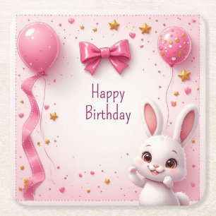Sweet Bunny Baby Birthday 🐰 Square Paper Coaster