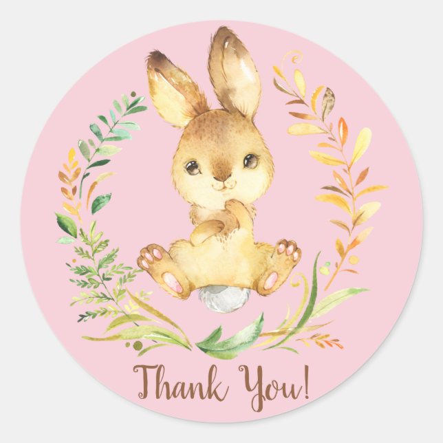 Sweet Bunny Baby Shower Thank You Favour Sticker (Front)