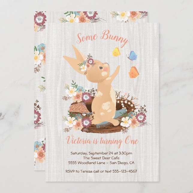 Sweet Bunny Birthday Party Invitations (Front/Back)