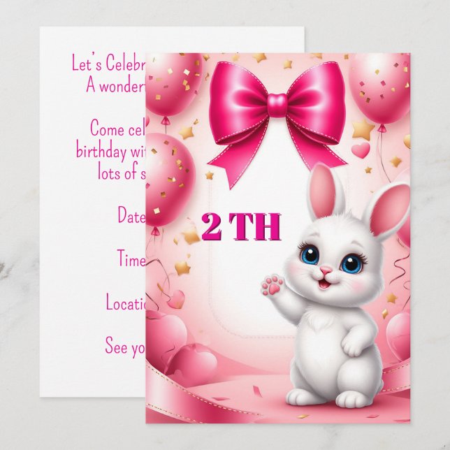 Sweet Bunny Birthday Theme 🐰 Invitation (Front/Back)