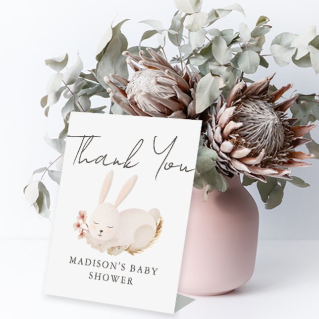 Sweet Bunny Calligraphy Baby Shower Thank You Pedestal Sign (Creator Uploaded)