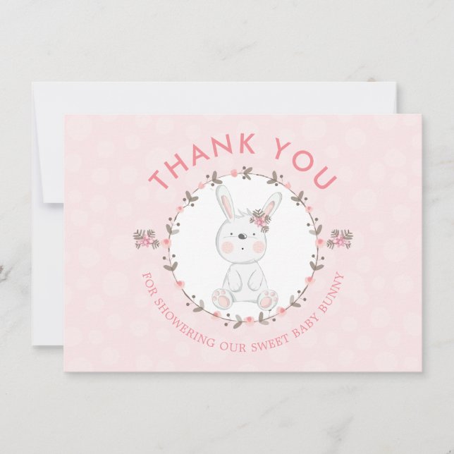 Sweet Bunny Floral Baby Shower Thank You Photo Card (Front)