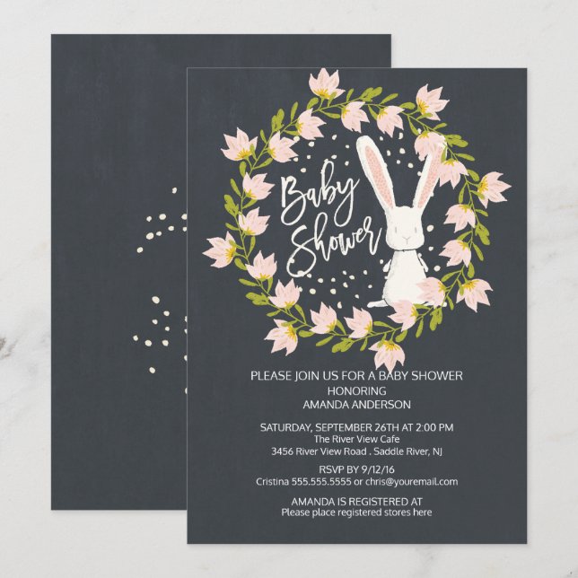 Sweet Bunny Girls Baby Shower Invitation (Front/Back)