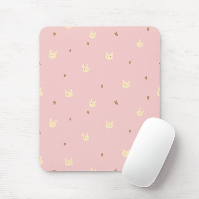 Sweet Bunny & Hearts Seamless Pattern – Cute Pink  Mouse Pad (With Mouse)