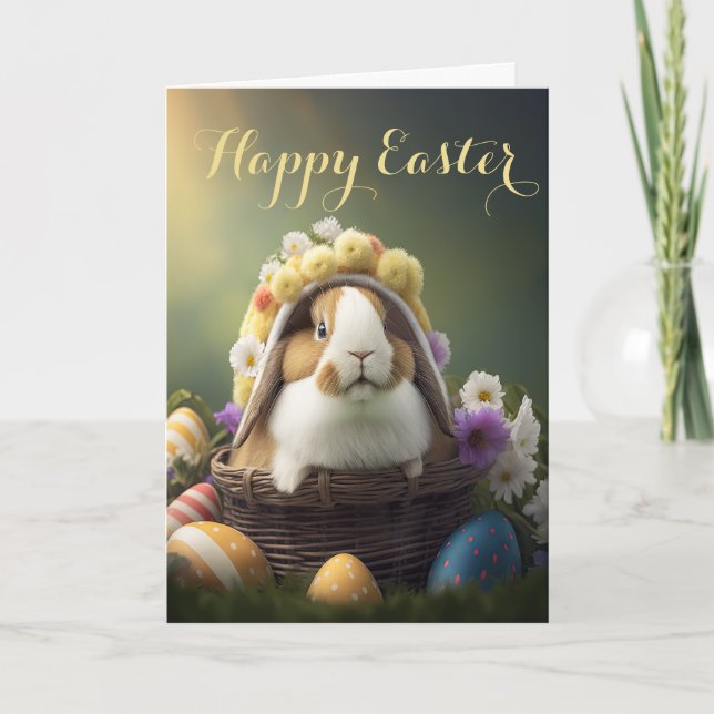 Sweet Bunny in an Easter Hat Holiday Card (Front)