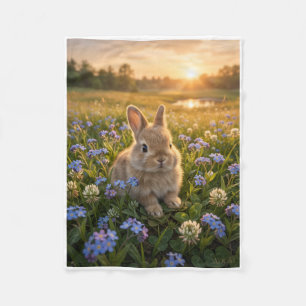 Sweet Bunny In Blooming Meadow At Sunset Fleece Bl Blanket