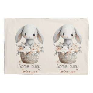 Sweet Bunny in Floral Basket Pillowcase