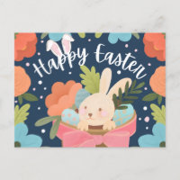 Sweet Bunny in Gift Basket “Happy Easter” 