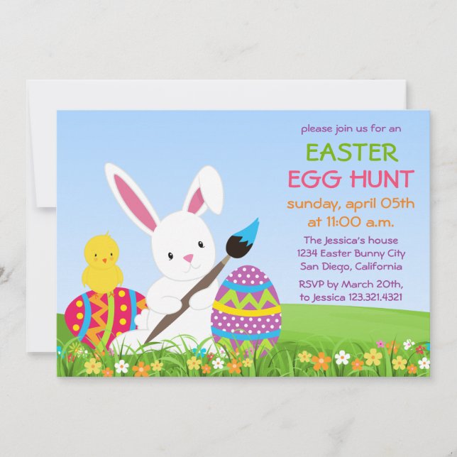 Sweet Bunny Paint Easter Eggs Invitation (Front)