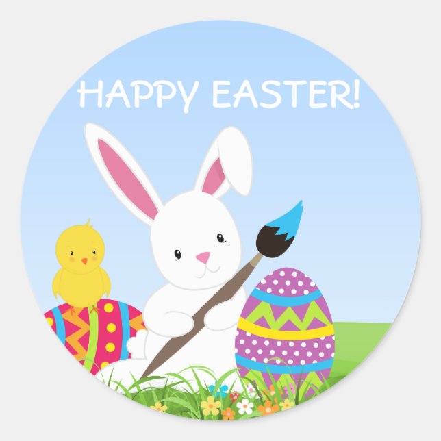 Sweet Bunny Paint Easter Eggs Stickers (Front)
