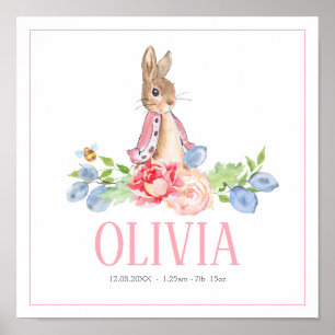Sweet Bunny Rabbit   Custom New Baby Birth Print