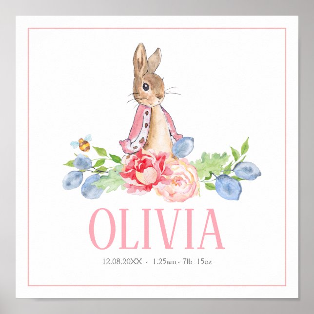 Sweet Bunny Rabbit | Custom New Baby Birth Print (Front)